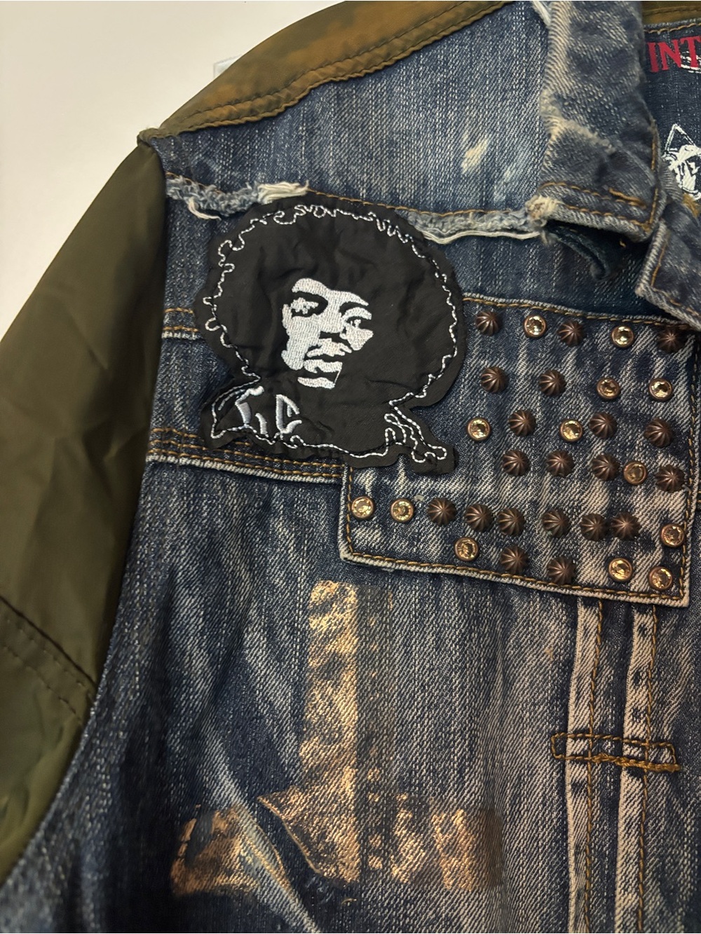 Vintage Americana Mixed Media Bomber Jacket Jimi Hendrix Patch Streetwear XL NWT - Picture 2 of 13
